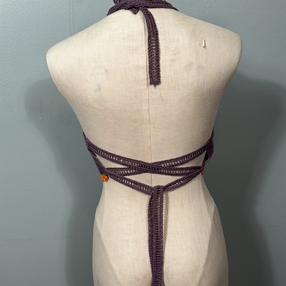 ZARA Halter Knit Top Crochet Look size L - Picture 5 of 8